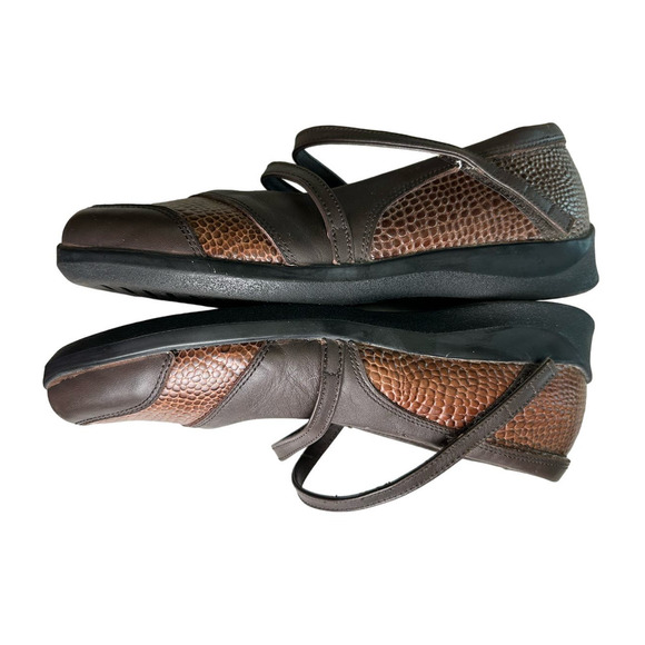 Aetrex Mary Jane Flat Loafer Two-Tone Brown Pebble Leather Women's Size 9 X-Wide - Picture 12 of 14